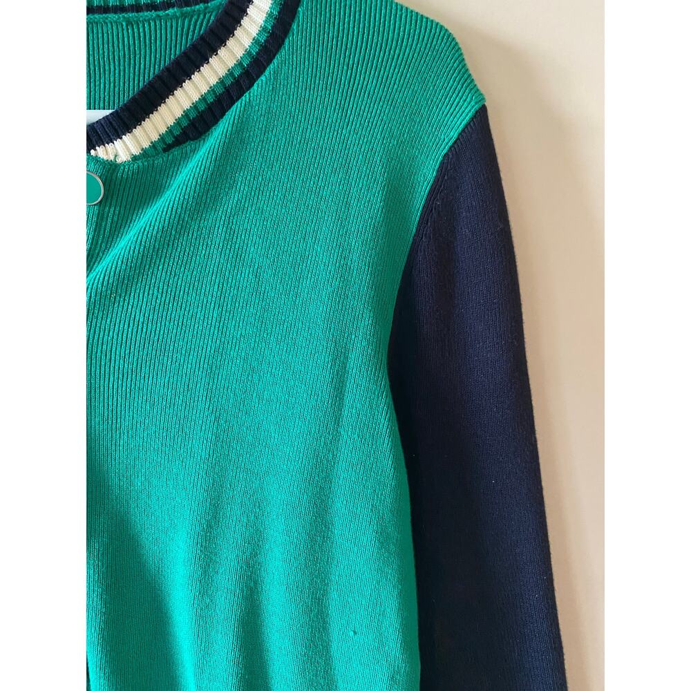 Talbots Green/Black/White Cotton Blend Button Up Cardigan Preppy Old School Sz M - Picture 4 of 4